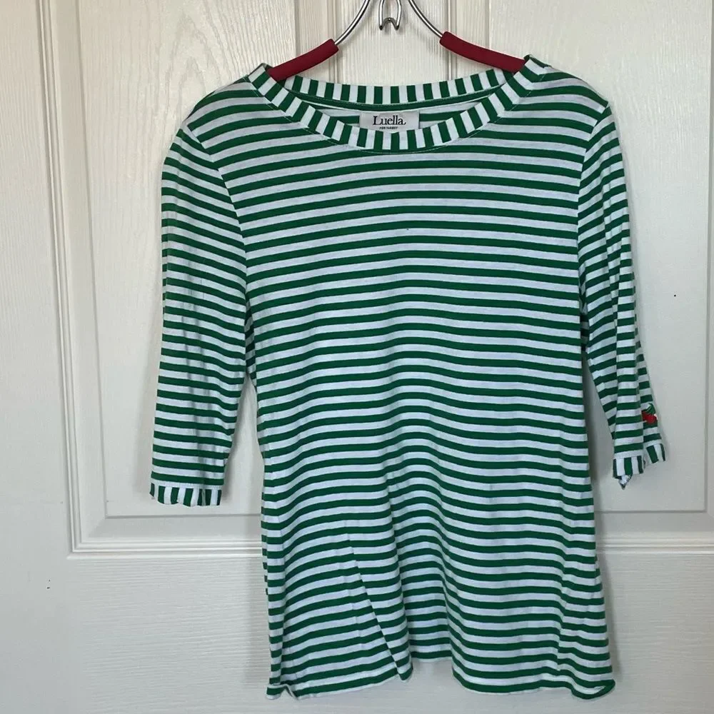 Luella for Target Green & White Striped T-shirt with Embroidered Cherry, Large - Picture 4 of 13